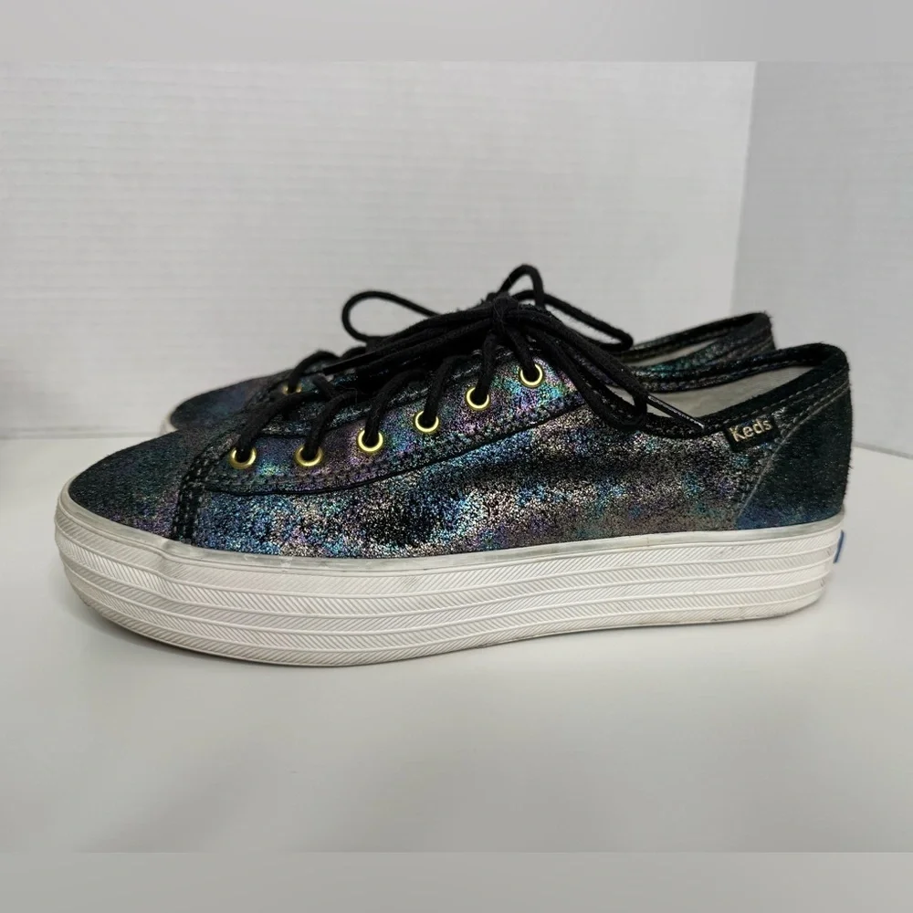 Keds Triple Kick Platform Sneakers Iridescent Black Size 7 Whimsy Metallic Boho